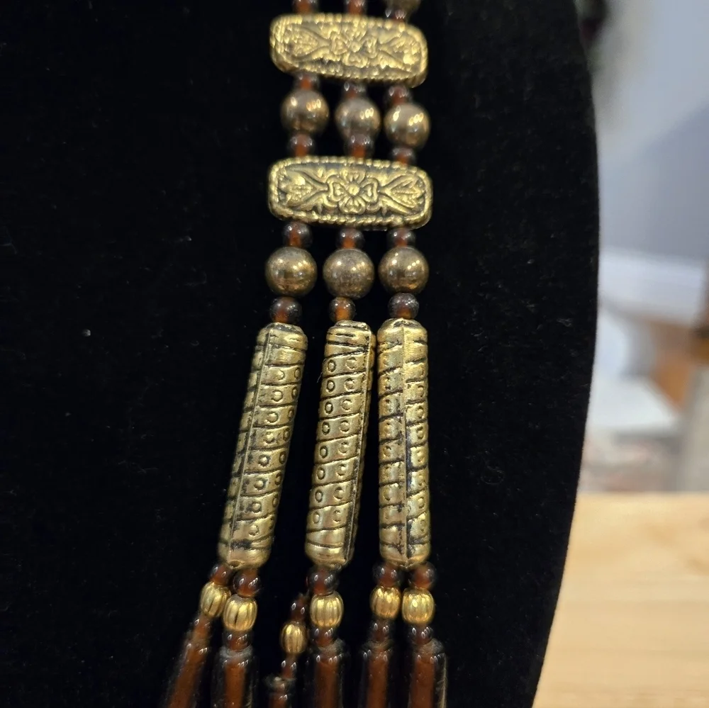 Elegant Brown and Gold Beaded Necklace